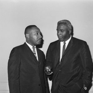 Dr. Martin Luther King Jr. (L) and baseball Hall-of-Famer Jackie Robinson